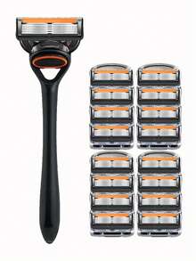 Luxury Men's Safety Razor Set With Multiple Ultra-Sharp Blades - Ergonomically Designed For Effortless Shaving - 5-Layer Stainless Steel Razor Head - Durable, Replaceable Beard & Mustache Grooming Tool With Metal Handle