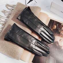 Guantes de Invierno Negros para Mujeres de Cuero PU Mantienen Caliente Pantalla Táctil a Prueba de Viento para Conducir Guantes de Otoño Negocios Femeninos - Negro - Ver 4