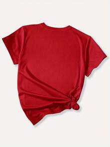 Women's Valentine's Day Love Heart Print T-Shirt - Short Sleeve Round Neck Casual Blouse With Hand-Drawn Cupid & Amorous Phrases, S-XXL Sizes, Spring Summer Fall Casual Attire Or Valentine's Outfits, Soft Comfortable Fabric (Compatible Relaxed Fit Short Sleeve Top, Women's Valentine's Day Heart Print Oversized Cotton T-Shirt,Streetwear Drop Shoulder T-Shirt - 紅色 - 查看 2