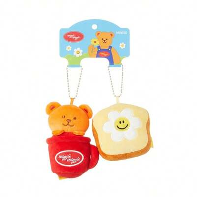Miniso Wiggle Wiggle 系列面包双挂饰，小熊与面包片的可爱融合，柔软的毛绒材质带来舒适的体验，鲜艳的色彩和笑脸图案传达出欢快的氛围（1 件）