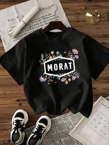 Women's Plus Size-Shirt Loose Fit Black And White Floral Print MORAT Text Graphic Tee Casual Summer Tops Women Comfortable Cotton Crewneck Shirt Streetwear Fashion Outfits Graphic Tees Women Crop Tops Tops Women Vintage Cotton Cute Clothes Women Shirts Summer Tops Graphic Tees Summer Outfits Women Graphic Tees Women Crop Tops Tops Women Vintage Cotton Cute Clothes Women - 黑色 - 查看 2