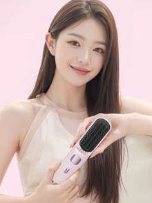 Cepillo alisador de cabello inalámbrico con iones negativos USB, 2 en 1 para alisar y rizar, pantalla LCD portátil, cepillo alisador recargable, alisador de cabello sin cable