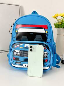 Cartoon Car Print Large Capacity Backpack For Teenagers And Cars - Blue - View 3