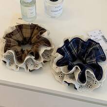 1个优雅蕾丝多层镂空花朵发圈，设计精致，用途广泛，适合日常使用，发绳头饰马尾辫发圈，家居美发饰品 - 棕色 - 查看 5