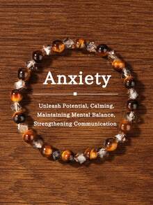 1pc Malachite Natural Tiger Eye Stone Beaded Bracelet, Helps Relieve Stress & Anxiety, Suitable For Women's Daily Wear, Gift, Autumn/Winter Jewelry Accessory