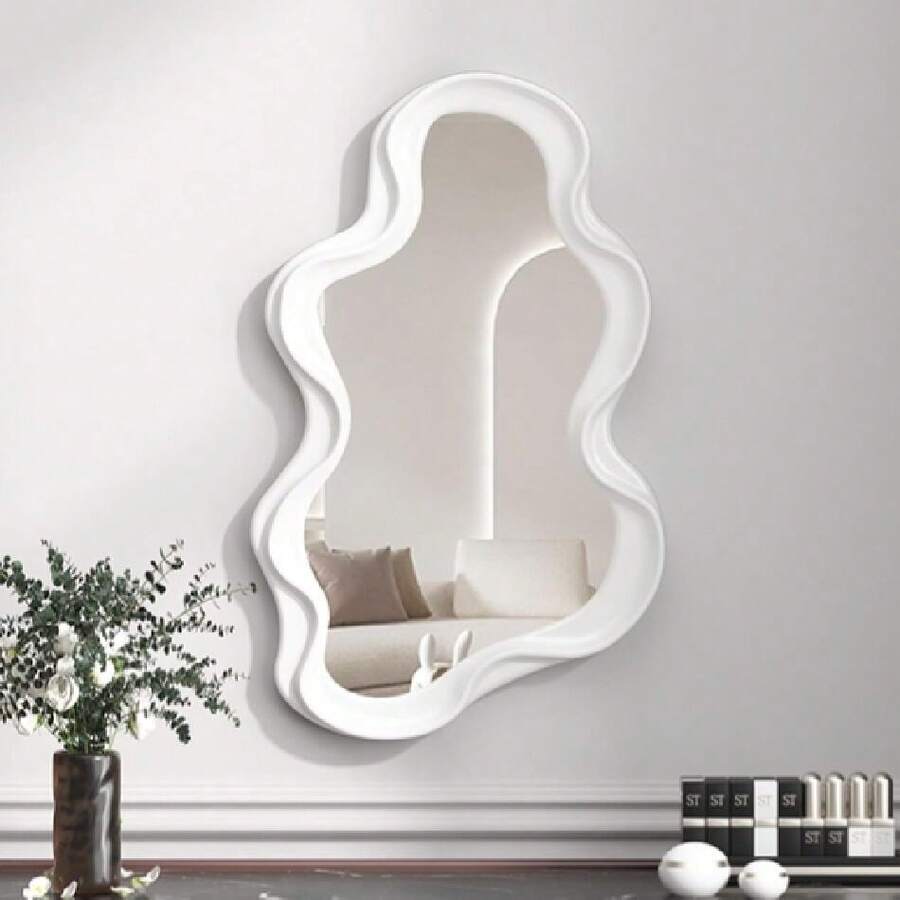Irregular Wall Mirror,With Hook Asyetrical Border Bathrooirror 16 * 10.2in,Creative Modern Drative Vanity Mirror For Bedroom Living Room Entryway(08,White,24331722 - 白色 - 查看 1