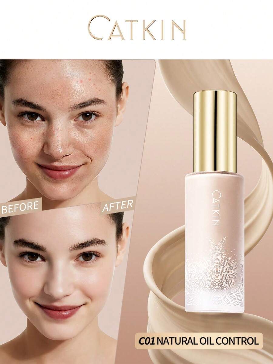 Fundación líquida CATKIN Dreamworld de cobertura ligera y media, tono marfil claro, de larga duración y de construcción, 30ml C01 Natural (control de aceite) - C01 Natural (Control de aceite) - Ver 1