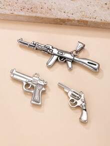 1pc Vintage Punk Style Silver-Tone Mini Pistol Pendant, Suitable For Necklace, Keychain, Backpack Decoration, DIY Jewelry Making, Independence Day, Western Cowboy, Halloween Accessory