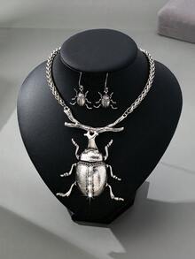 1 Set Vintage Elegant Sexy Bronze Ladybug Necklace & Earrings Jewelry Set For Women, Suitable For Holidays, Birthdays, Dates, Galas, Weddings, Parties, Vacations, Daily Wear - Antique Silver - View 15