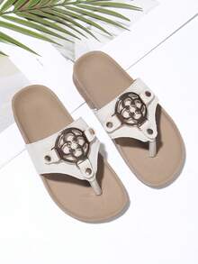 1 Pair Children's Fashion Casual Outdoor Birkenstocks Style Thick Sole Flat Sandals With Metal Buckle Decor, Suitable For Spring/Summer