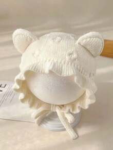1pc Baby Ruffled Cute Rabbit Ear Knit Beanie, Warm & Soft, Autumn/Winter - Cat Ears - View 4