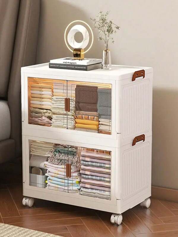 2 Layers Plastic Storage Bins Stackable Storage Bins With LIDS Storage Containers Collapsible Storage Boxes With Handles For Bedroom Living Room Kitchen