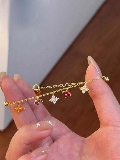 1件浪漫S925纯银锆石蝴蝶手链，精致珠宝礼物，送给女性或女友