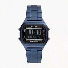 Fossil Men's Multifunctional Quartz Watch. Men's Chronograph Watch With Date Display And Alarm Function, Square Dial. Stainless Steel Strap. LCD Display. Model: FS5844, FS5897, FS5896, FS5843, FS5888 - Navy Blue - View 1