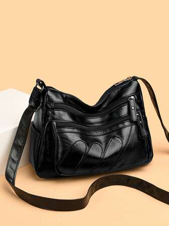 Multi-Layer Soft Leather Handbag, Fashion Casual Versatile Middle-Aged Women Shoulder Crossbody Bag, Large Capacity