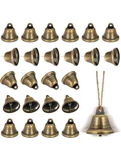 12Pcs Antique Brass Jingle Bells Bronze Jingle Bells Vintage Bells (1.7 X 1.5 Inches) Brass Color - Vintage Mini Charms For Wedding Doors/Dog Collars, Christmas Halloween DIY Crafts Decor (Pet)