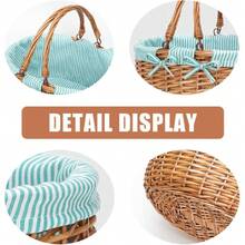 Oval Picnic Basket With Folding Handles, Willow Hand Woven Shopping Basket, Bath Toy  Toy Storage Gift Packing Basket, Wicker Empty Easter Eggs And Candy Small Gift Basket.Green,24515602 - 軍綠色 - 查看 5