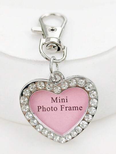 1pc Creative Romantic Rhinestone Heart-Shaped Openable Photo Keychain, Zinc Alloy, Couples Love Expression Heart Keyring, Gift For Her, Daily Wear Christmas