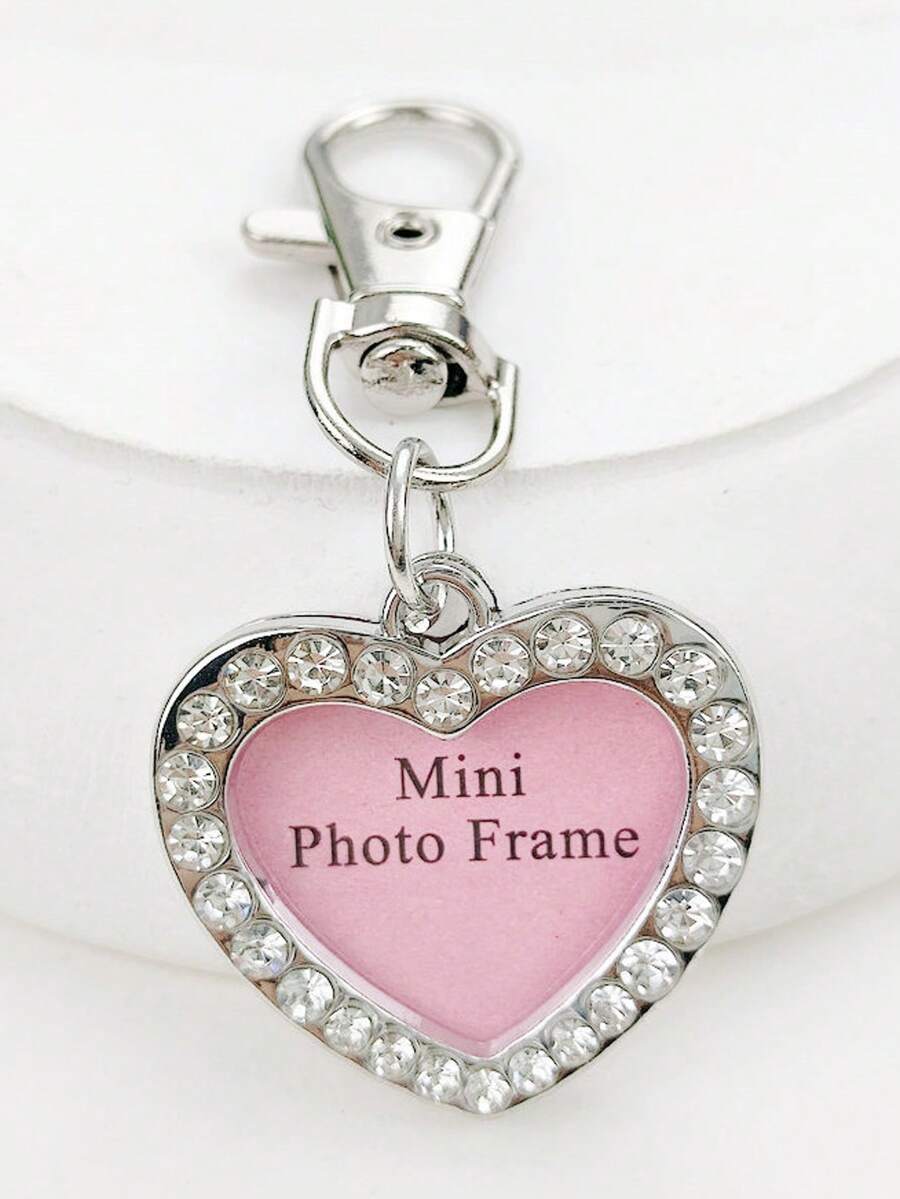 1pc Creative Romantic Rhinestone Heart-Shaped Openable Photo Keychain, Zinc Alloy, Couples Love Expression Heart Keyring, Gift For Her, Daily Wear Christmas