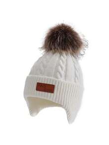1 Stück Kinder gestrickte Beanie Mütze mit Bommel, warme Ohrenklappe Winter Kappe für Jungen und Mädchen