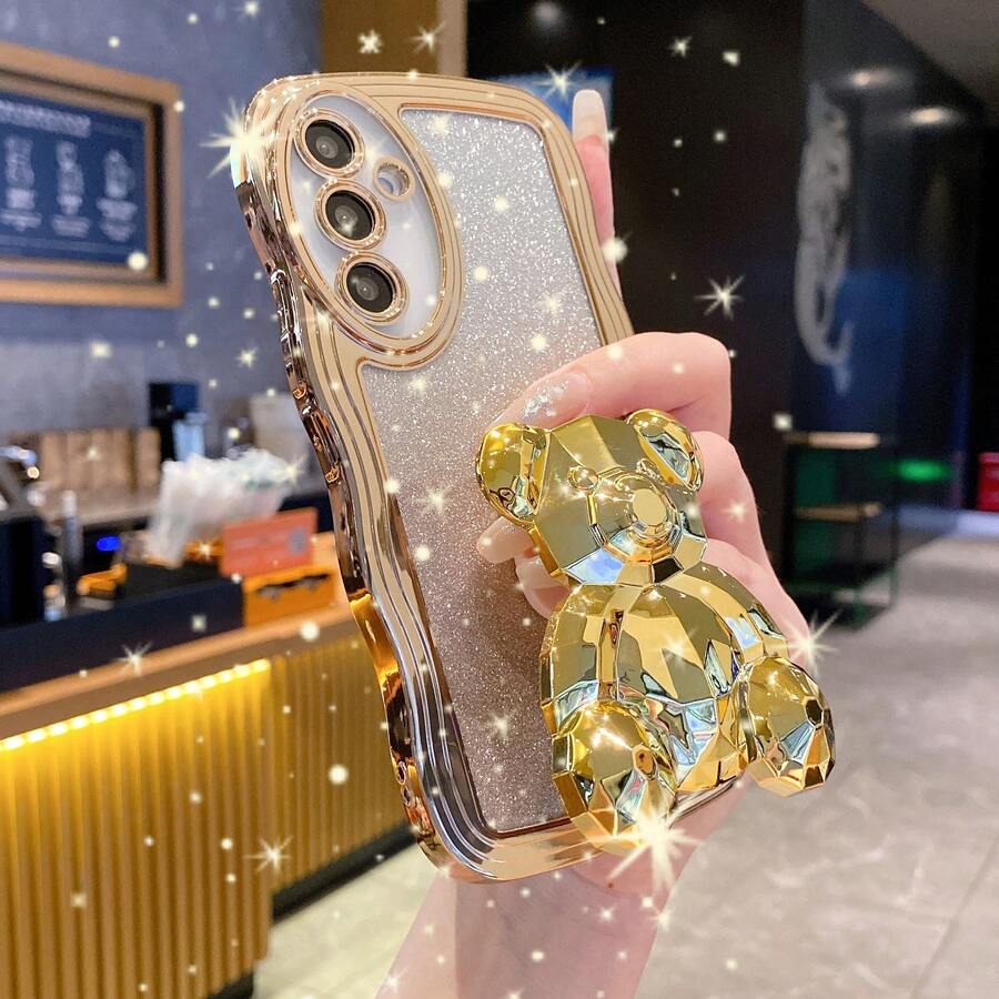 Bear 奢华电镀波浪纹手机壳，防震、防尘、厚边，适用于 17 Pro Max、Galaxy S24 Ultra/S24 Plus/S24、S23 Ultra/S23 Plus/S23、S22 Ultra/S22 Plus/S22、S21 Ultra/S21 Plus/S21 FE、S20 Ultra/S20 Plus/S20 FE、OPPO A5x/C1 2 3 4 5 6 7 8 9、OPPO 9 8 7 6 5 4 3 2 1 - 金色 - 查看 1