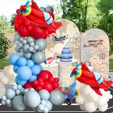 109件套复古喷气式飞机主题气球拱门套装，包含2个喷气式飞机铝箔气球、红色、白色和蓝色乳胶气球，适用于生日、周年纪念派对、纪念日和飞机主题公共活动装饰。 - 彩色 - 查看 2