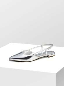 Women Flats Slingback Pointed Toe Elegant Lady Ballet Flats With Adjustable Buckle Strap Chic Fashion Low Heel Dress Casual Work Office Party Shoes - 銀色 - 查看 6