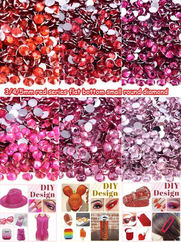 1111pcs 3/4/5mm Red Series Flat Bottom Round Rhinestones, Nail Art Rhinestones, DIY Crafts, Manicure, Eyeglasses, Cups, Shoes, Hats, Bags Decoration Rhinestones, For Jewelry Making