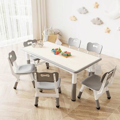 Ensemble Table Et Chaises pour Enfant, Table e pour Enfants Et 4 Chaises avec Plateau Graffité, Réglable en Hauteur, pour Maternelle Et Chambre d'enfant, à Partir De 3 Ans