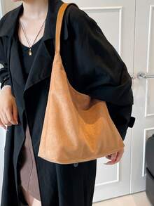 Borsa a tracolla da donna 2025 di moda, colore opaco, stile punk con borchie, borsa a spalla minimalista e di nicchia, grande capacità, elegante - Castano - Visualizzare 2