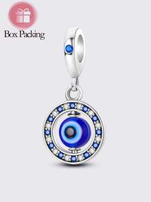 1 pieza de cuentas con diseño giratorio y brillo de circonita cúbica con revestimiento de plata, ojos azules, apta para hacer pulseras DIY para uso diario, fiestas y compras