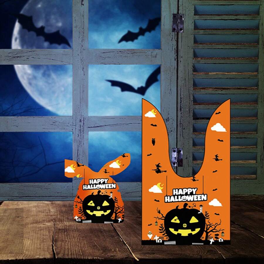 50 Pieces Halloween Rabbit Ear Snack Bag Halloween Rabbit Ear Candy Gift Bags Rabbit Goody Bags Halloween Bags Party Supplies - Pumpkin - View 1