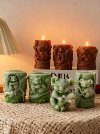 树脂铸造模具 3D考拉浮雕圆柱蜡烛硅胶模具 DIY圆柱可爱考拉树脂模具家具装饰石膏模具