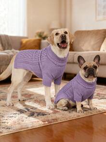 1 件经典宠物毛衣柔软舒适针织衫，适合中小型犬和猫咪，高领设计，弹性保暖，小狗冬季服装 - 紫色 - 查看 11