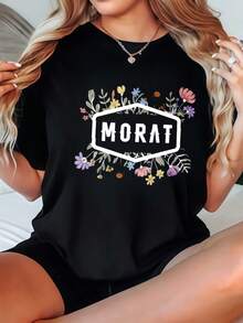 Women's Plus Size-Shirt Loose Fit Black And White Floral Print MORAT Text Graphic Tee Casual Summer Tops Women Comfortable Cotton Crewneck Shirt Streetwear Fashion Outfits Graphic Tees Women Crop Tops Tops Women Vintage Cotton Cute Clothes Women Shirts Summer Tops Graphic Tees Summer Outfits Women Graphic Tees Women Crop Tops Tops Women Vintage Cotton Cute Clothes Women - 黑色 - 查看 8