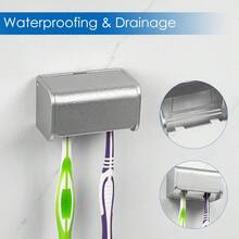 Toothbrush Holder Wall Mounted With Cover For Bathroom, Toothbrush Storage Organizer For Shower, Self Adhesive Toothbrush Hanger With Automatic Toothpaste Squeezer Dispenser - Silver - View 2