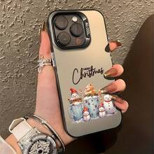 Funda de Teléfono con Decoración de Otoño Estética de Muñeco de Nieve y Gorro de Santa para 16 Pro 11 15 14 13 12 Pro Plus Negra y Plateada a Prueba de Golpes Regalo de Navidad para Mujeres - Colores mixtos - Ver 1