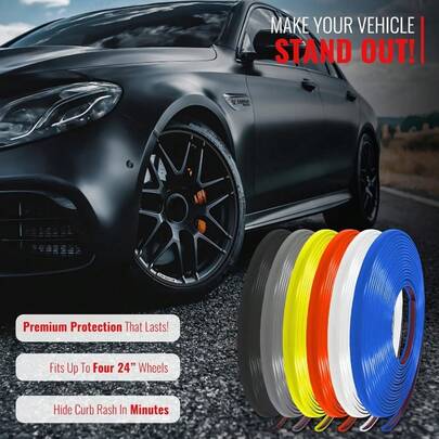 8 Meter Auto Radfelgen Kantenschutz, Gummi Radnaben Felgenschutz, Fahrzeug Reifen Felgen Dekor Aufkleber Streifen, Universelles Kfz-Zubehör zum Schutz vor Bordsteinkratzer und Felgenkratzer