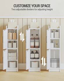 HEXCELEN Bathroom Storage Cabinet, Small Corner Floor Cabinet With Door And Shelves, Narrow Bathroom Organizer And Paper Storage With Adjustable Shelves, For Small Spaces, White - 白色 - 查看 3