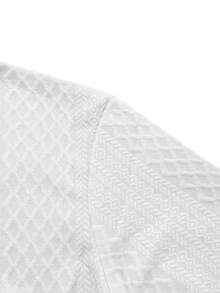 男士提花撞色拼布立领套头衫，复古纽扣针织运动衫，适合休闲通勤，个性化肘部补丁设计针织衫，送给男朋友的理想礼物 - 白色 - 查看 5