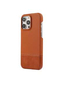 1pc Luxury Leather Splicing Phone Case Compatible With IPhone 17 AIR 16 15 14 13 12 Pro Max Plus Soft Back Cover Business - Orange - View 8