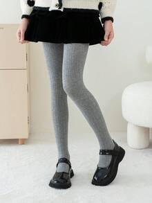 1 件女童紧身裤，纯色，卡其色、米色、白色、黑色、灰色、紧身、条纹、学院风、公主风，全长，适合日常穿着，秋冬紧身裤，时尚百搭 - 彩色 - 查看 17