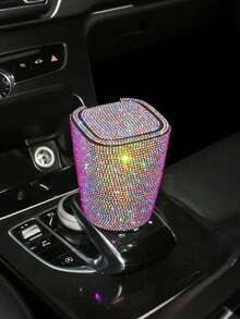 汽车用品镶钻车载烟灰缸时尚LED灯多功能车用创意汽车烟灰缸男女/豪华水钻烟灰缸，带盖，便携式烟灰缸-免烫钻车载烟灰缸/适用节日礼物 - 彩色 - 查看 14
