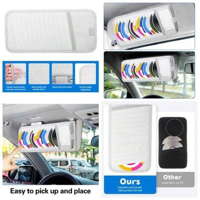 CD Case Holder Car, DVD Vehicle Visor Storage Organizer Large Capacity CD Visor Case Car Visor Organizer With 12 DVD Storage Sleeves 1 Mesh Pocket 1 Pen Holder And Elastic StrapBlack