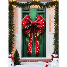 1pc Polyester Christmas Door Cover Bow Decoration - No Electricity Needed, Large Holiday Door Banner, Winter Xmas Gift Box Design, Festive Door Hanging Sign For Home Decor (35.43inch X 70.87inch)