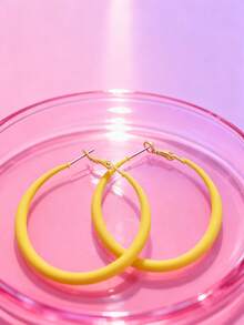 一对金属环耳环 - 黃色 - 查看 2