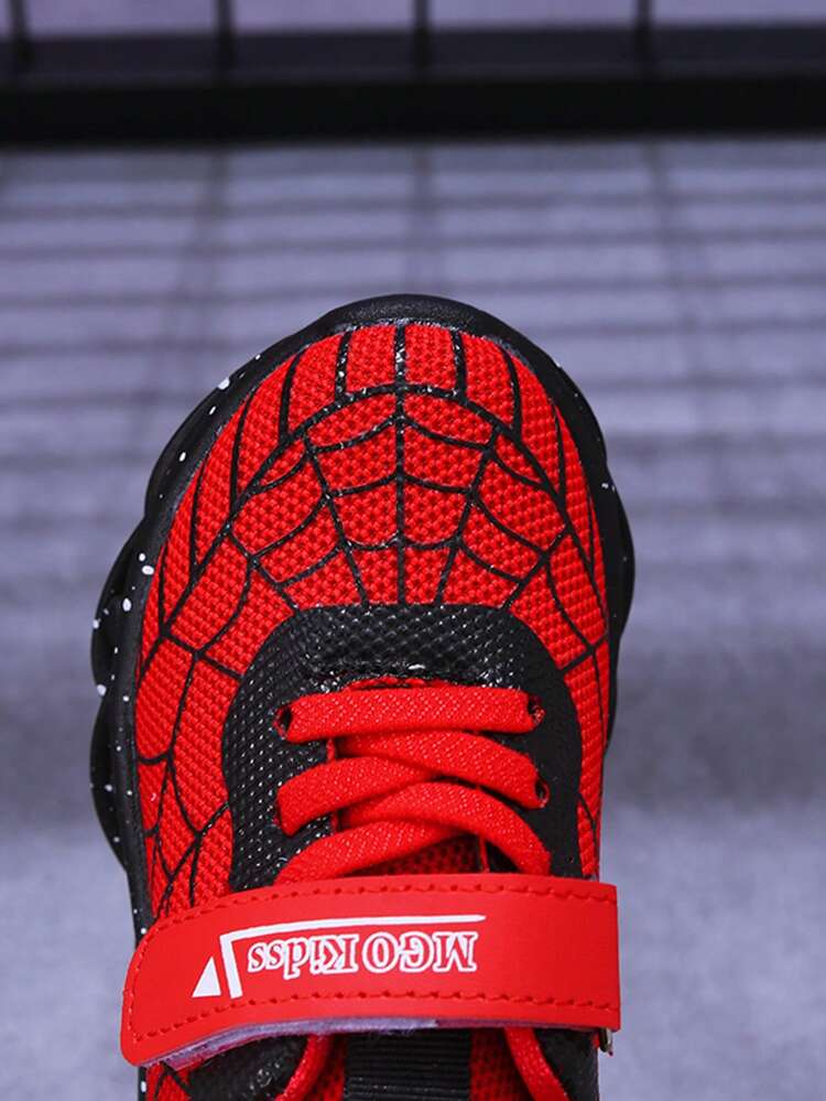 MGO Kidss MGO Kids Boys Shoes With Light-Up Soles, 2024 Spring & Autumn New Fashion Spiderweb Luminous Sneakers For Boys, Mesh Breathable Sports Shoes, 1-6 Years - Red - View 6