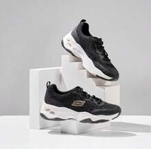 Skechers 女士新款休閒老爹鞋厚底撞色運動鞋熊貓鞋 - 黑色 - 查看 5