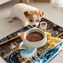 1pc Pet Feeding Mat With Printed Cat Washing Dishes Pattern, Quick Drying Pet Bowl Mat, Easy To Clean, Suitable For Pets, Dogs, Cats, All Seasons, Pet Cage Mat - Multicolor - View 4