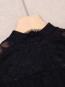 Elegant Tulle Lace Chiffon Knee-Length Dress, Suitable For Festivals, Parties, Weddings, Graduations And Other Occasions, A-Line Lace Dress - Black - View 5